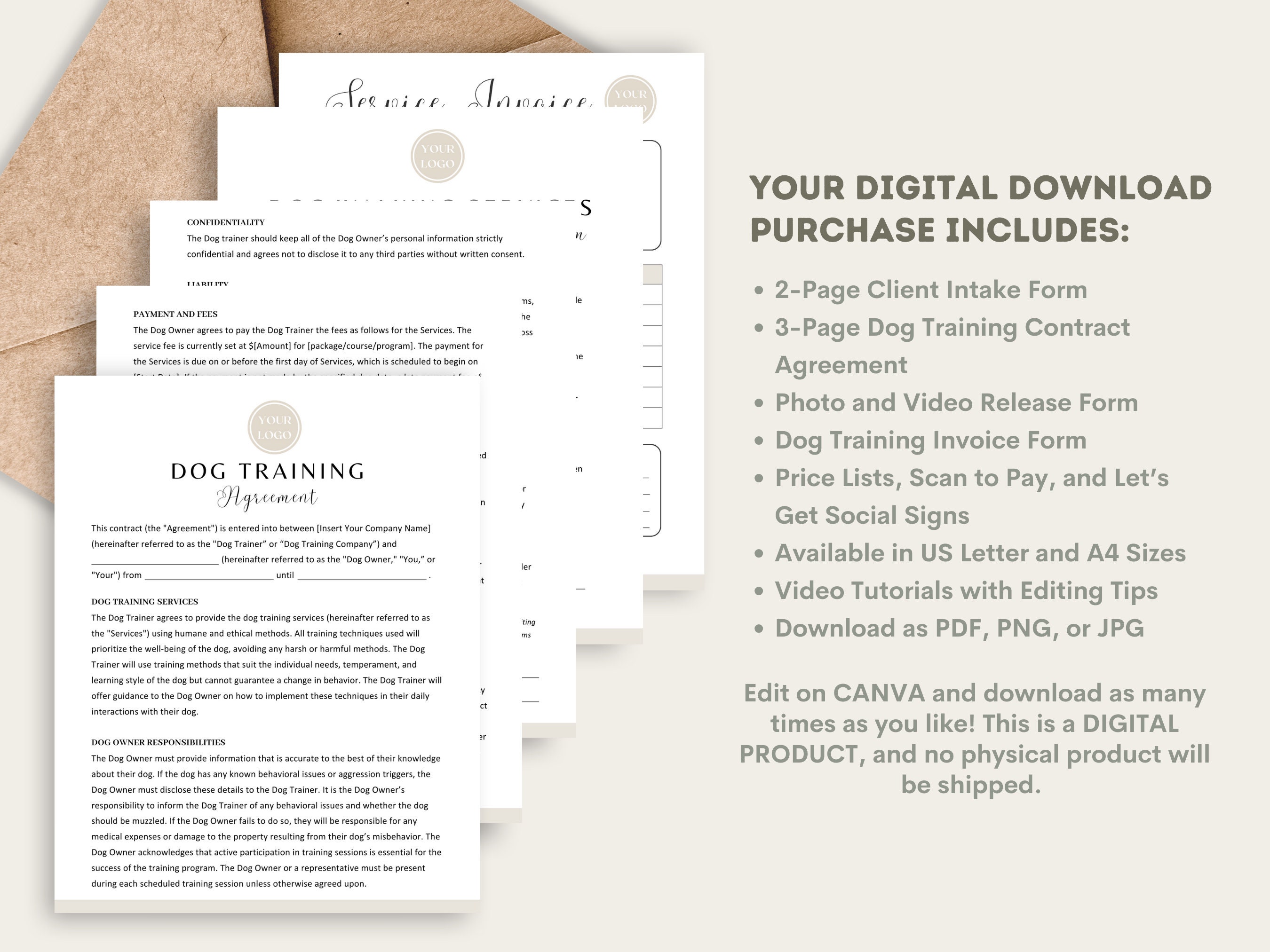 Dog Training Service Contract Template with Editable Pet Forms