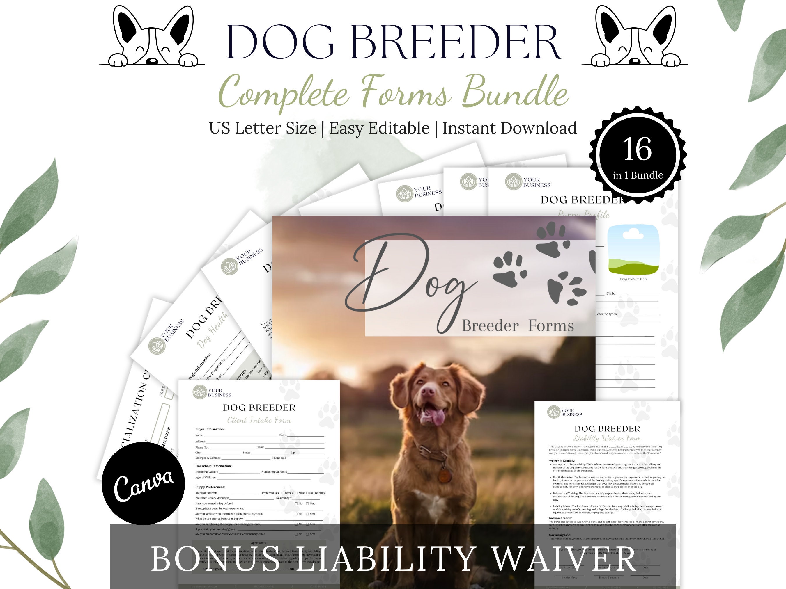 Dog Breeder's All-In-One Bundle: Forms, Contracts, Charts
