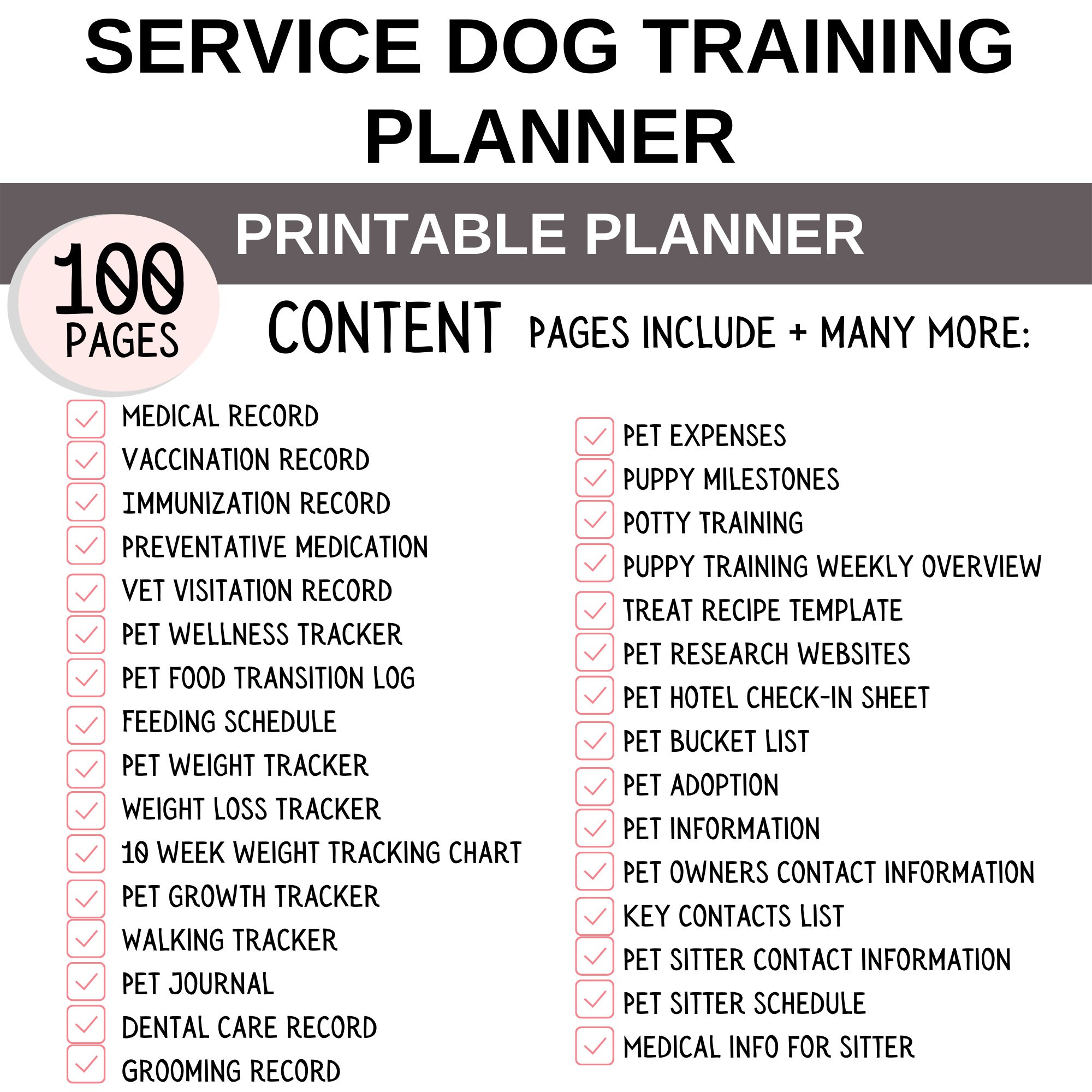 Printable Log for Training Your Service Dog
