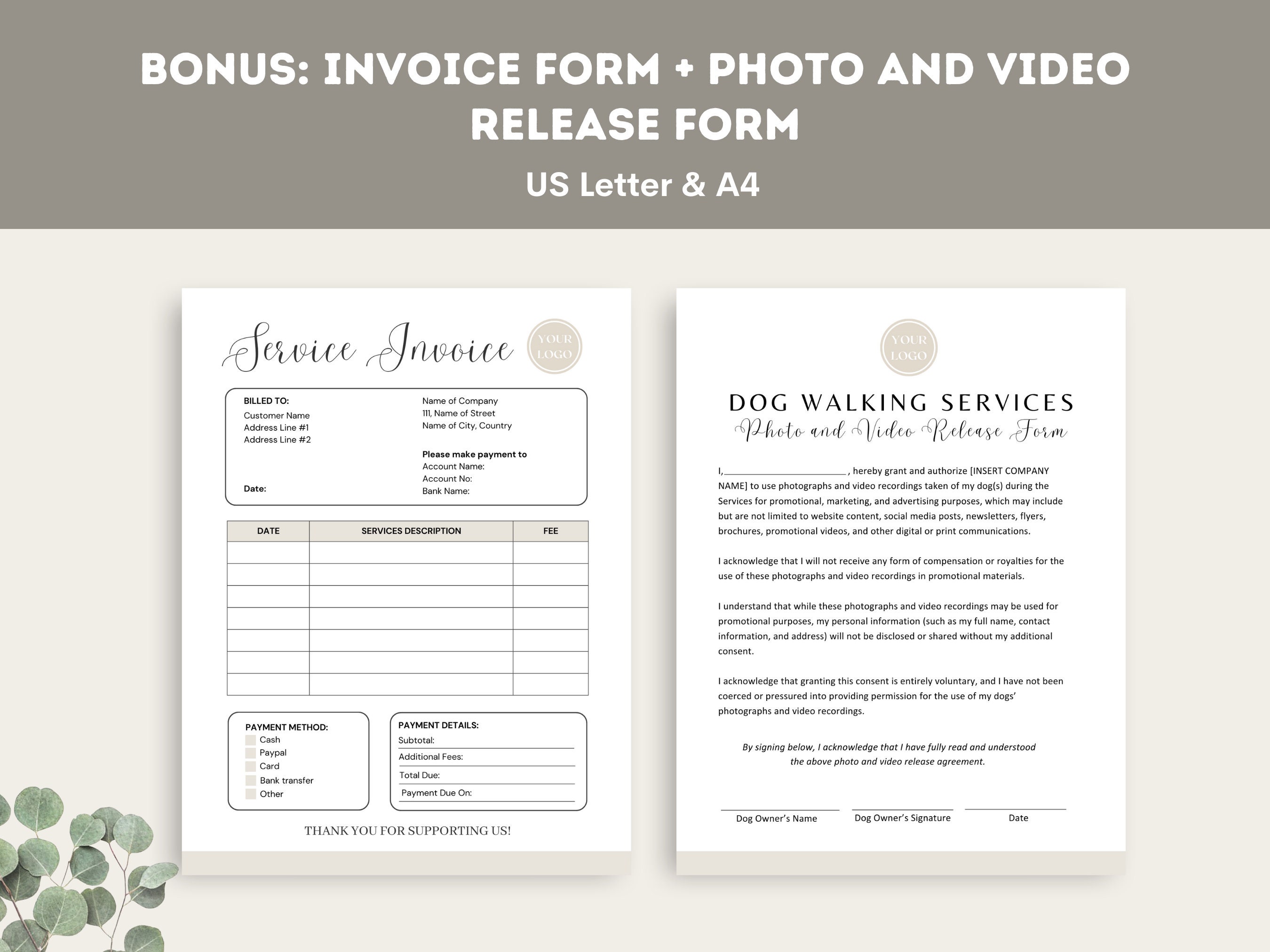 Editable Dog Walking Service Agreement/Contract Template