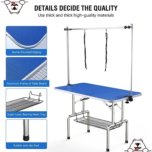 Adjustable Foldable Dog Grooming Table - 42" Blue