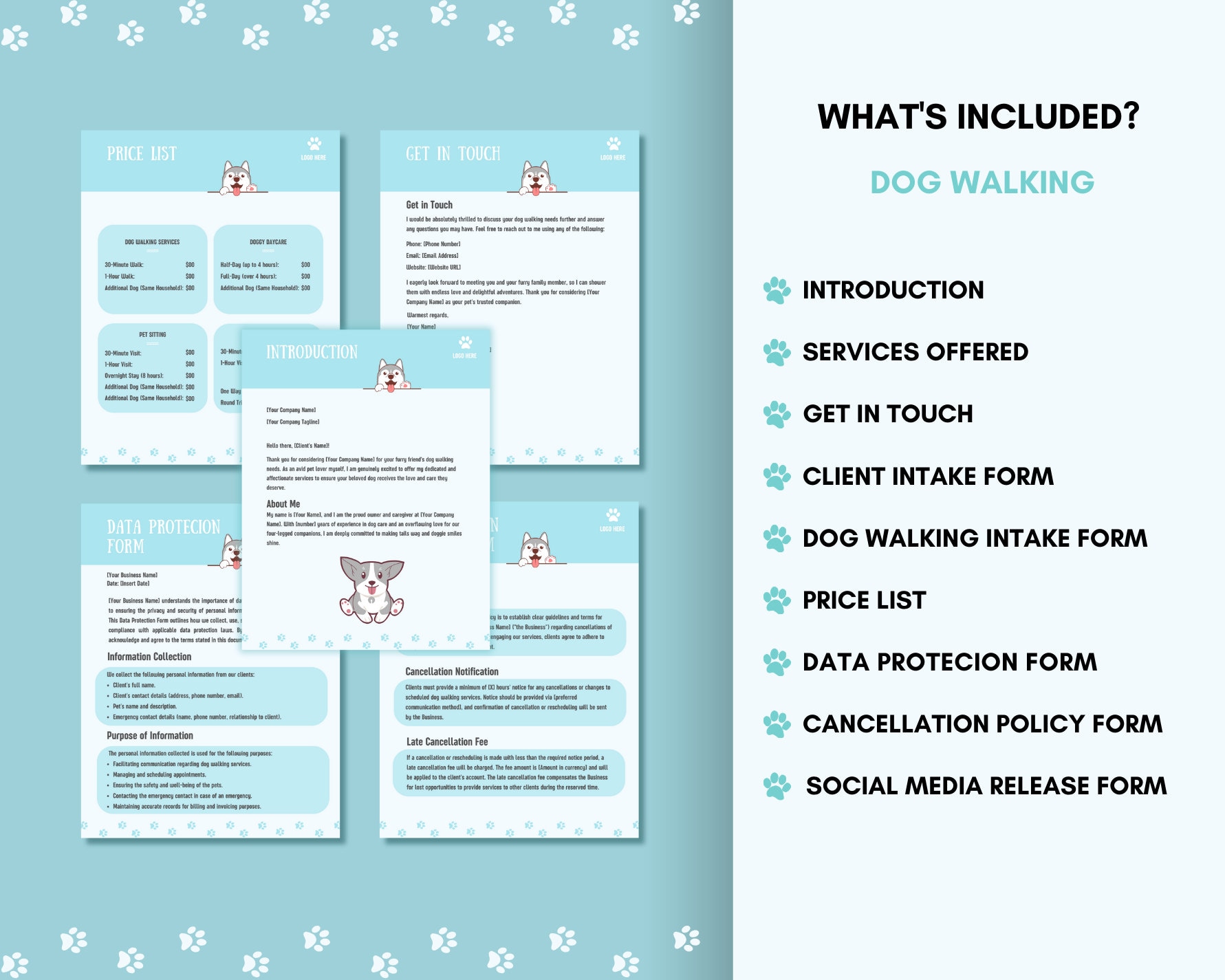 Editable Dog Walking Agreement and Boarding Instruction Template