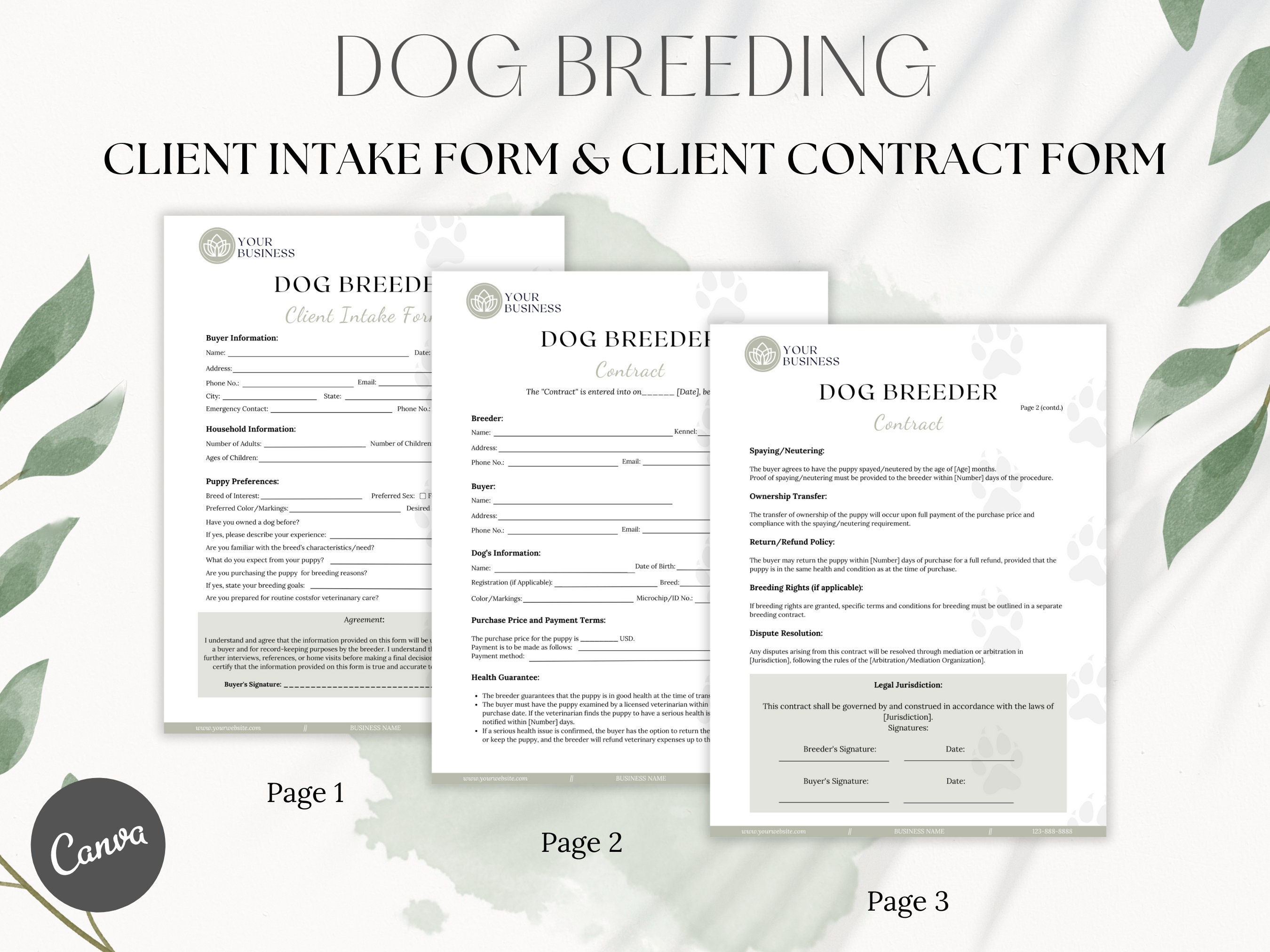 Dog Breeder's All-In-One Bundle: Forms, Contracts, Charts