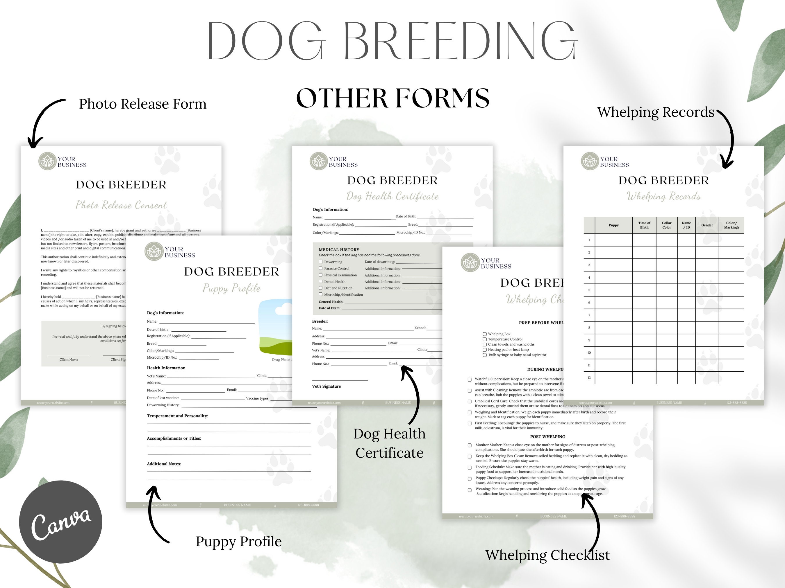 Dog Breeder's All-In-One Bundle: Forms, Contracts, Charts