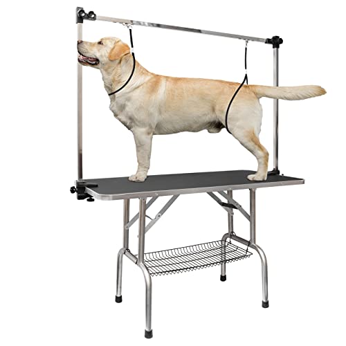 Adjustable Dog Grooming Table with Arm - Black