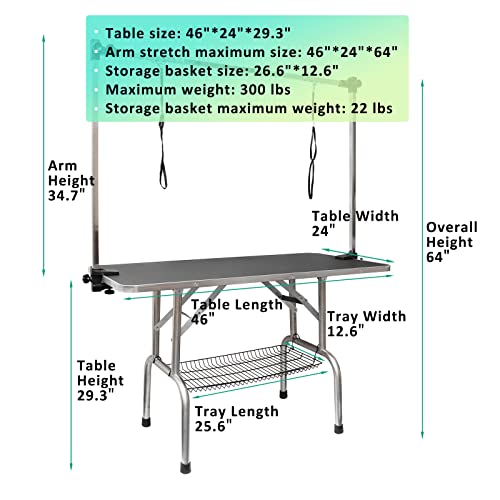 Adjustable Dog Grooming Table with Arm - Black