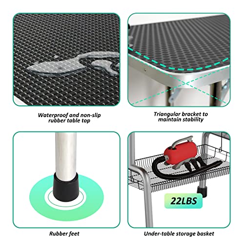 Adjustable Dog Grooming Table with Arm - Black