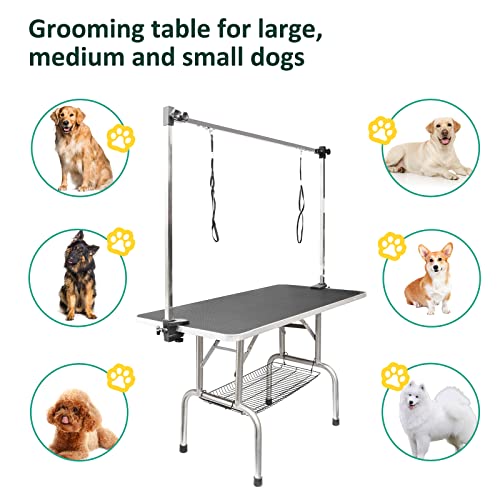 Adjustable Dog Grooming Table with Arm - Black