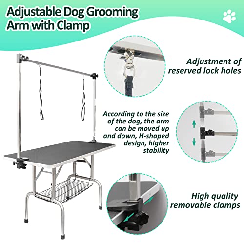 Adjustable Dog Grooming Table with Arm - Black