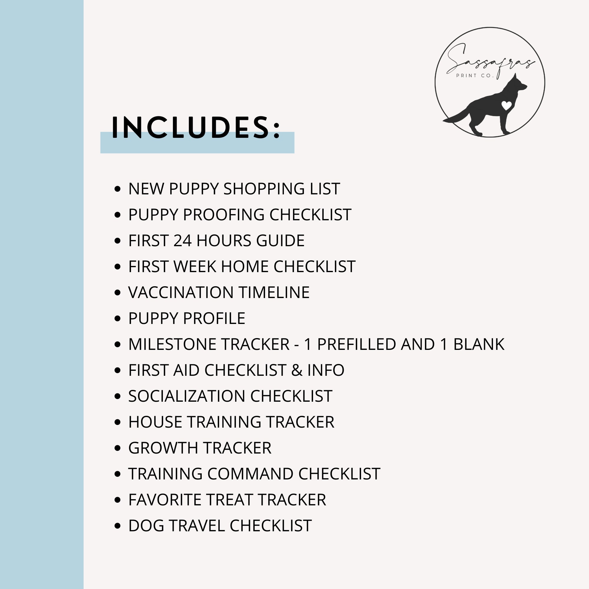 Blue Puppy Bundle: Printable Pet Workbook, Puppy Checklist