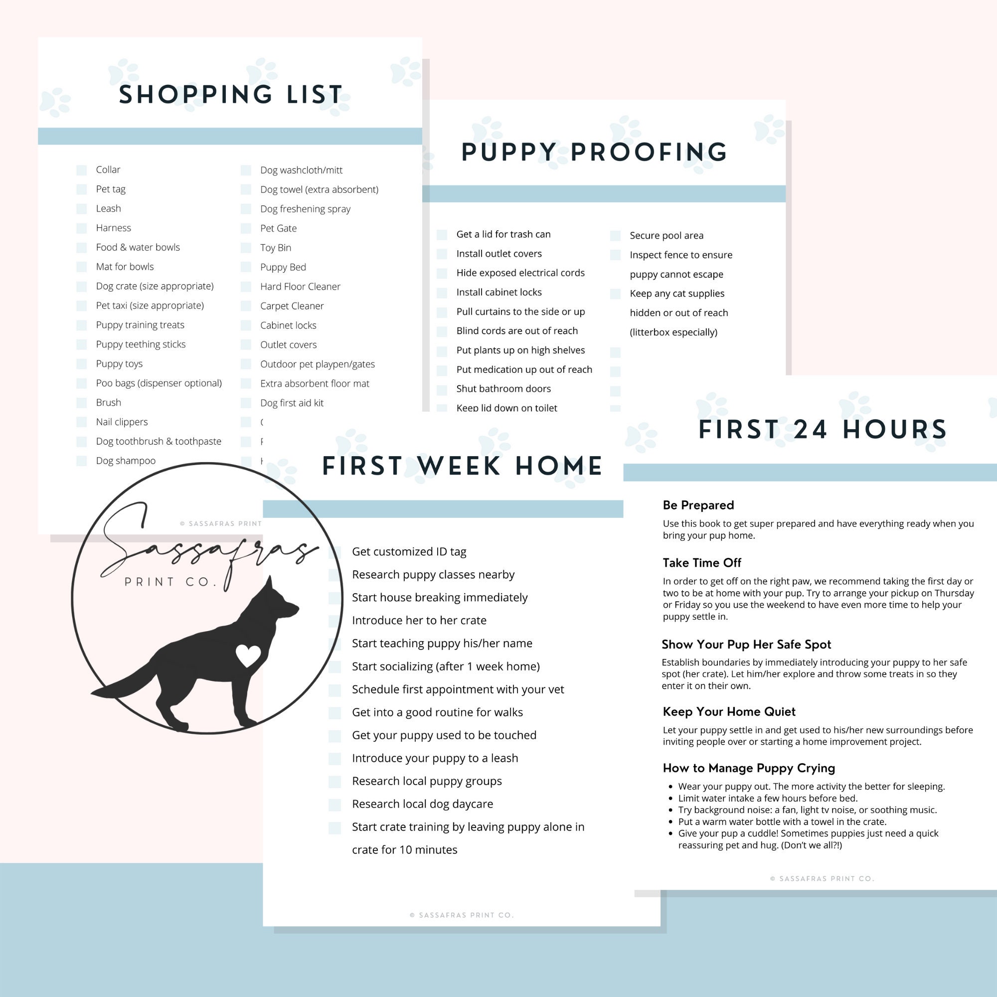 Blue Puppy Bundle: Printable Pet Workbook, Puppy Checklist