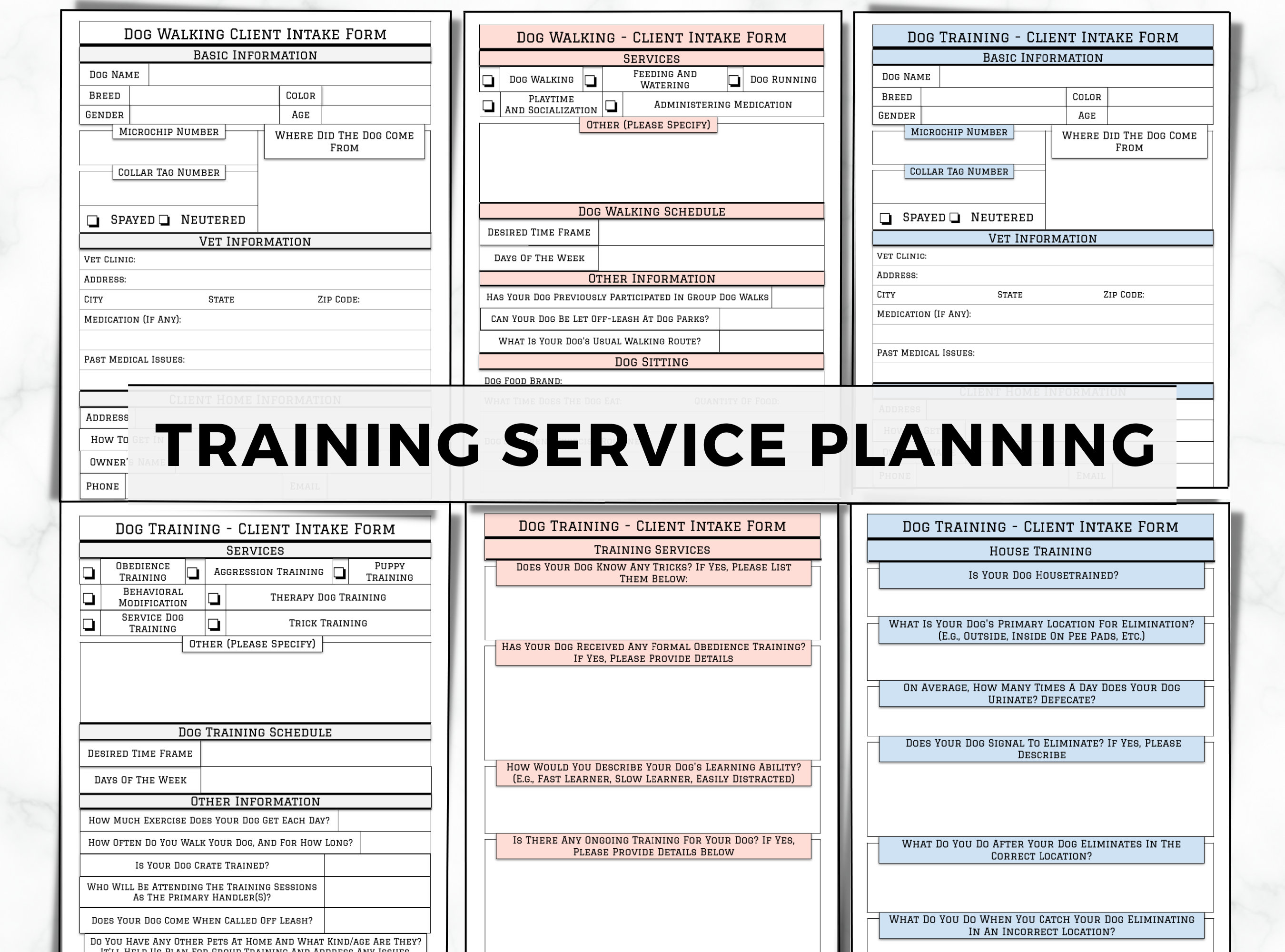 Dog Training Planner, Walking Forms, Socialization, Service Dog