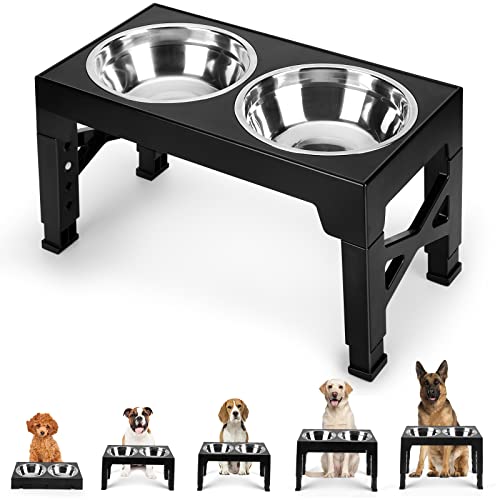 Adjustable Elevated Dog Bowls with Tiltable Neck Guard