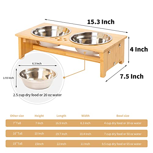 FOREYY Bamboo Elevated Pet Bowls with Stainless Steel Bowls