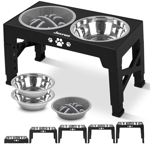 Adjustable Elevated Dog Bowls with Slow Feeder - Non-Slip