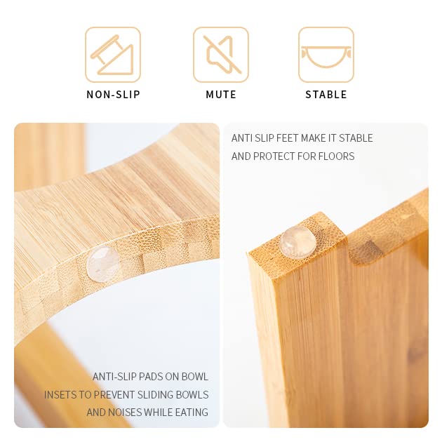 FOREYY Bamboo Elevated Pet Bowls with Stainless Steel Bowls
