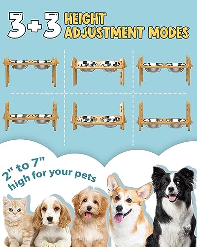 Adjustable Elevated Dog Bowls with Stainless Steel Bowls