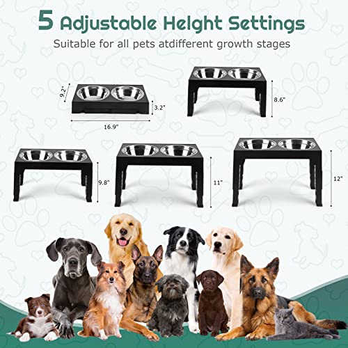 Adjustable Elevated Dog Bowls with Tiltable Neck Guard