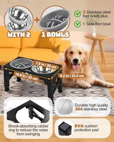 Adjustable Elevated Dog Bowls with Slow Feeder - Non-Slip