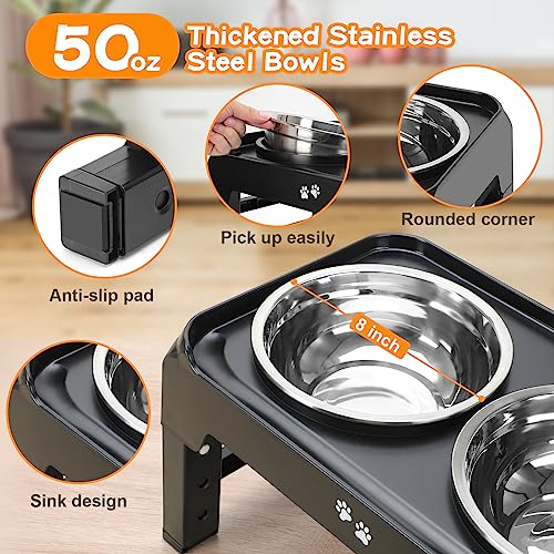 Adjustable Height Raised Dog Feeder with Stainless Steel Bowls