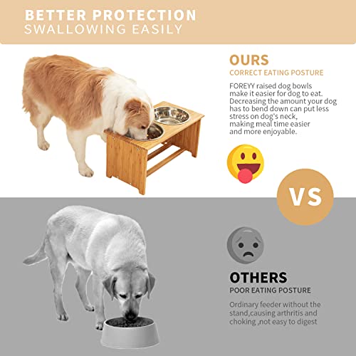 FOREYY Bamboo Elevated Pet Bowls with Stainless Steel Bowls