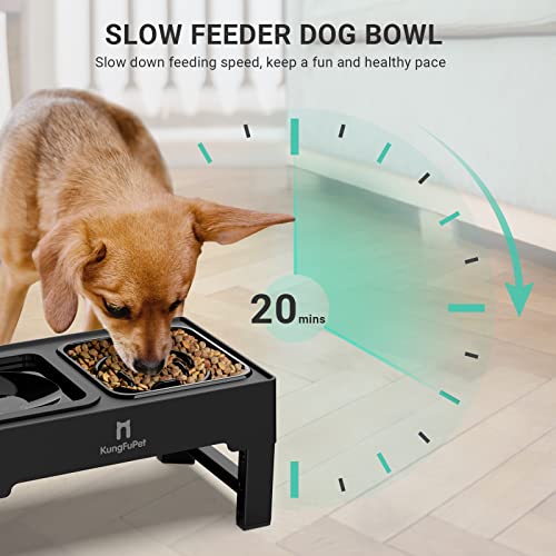 Upgraded KungFuPet 2-in-1 Dog Bowls Stand