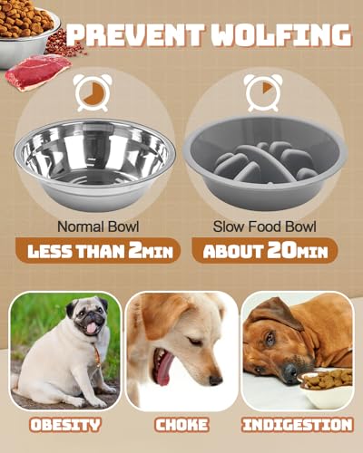 Adjustable Elevated Dog Bowls with Slow Feeder - Non-Slip