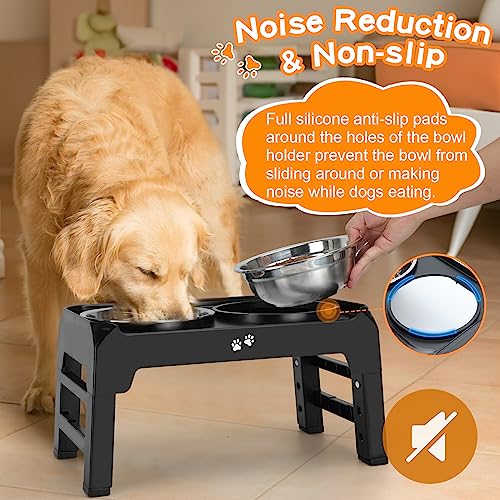 Adjustable Height Raised Dog Feeder with Stainless Steel Bowls