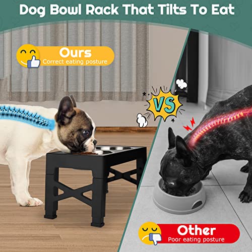 Adjustable Elevated Dog Bowls with Tiltable Neck Guard