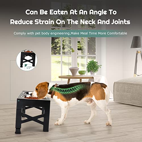 Adjustable Elevated Dog Bowls with Tiltable Neck Guard