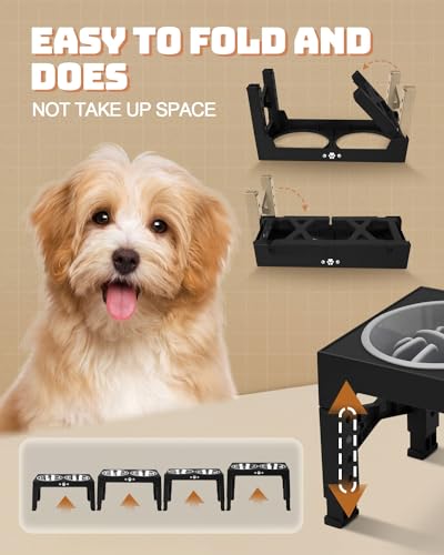 Adjustable Elevated Dog Bowls with Slow Feeder - Non-Slip