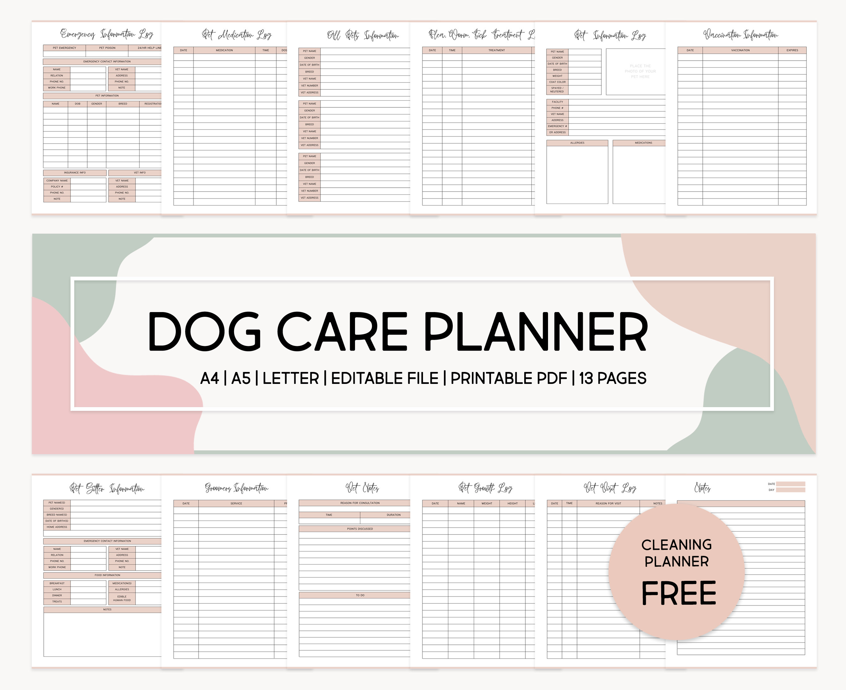 Dog Care Planner Bundle: Printable Puppy Journal & Training Templates