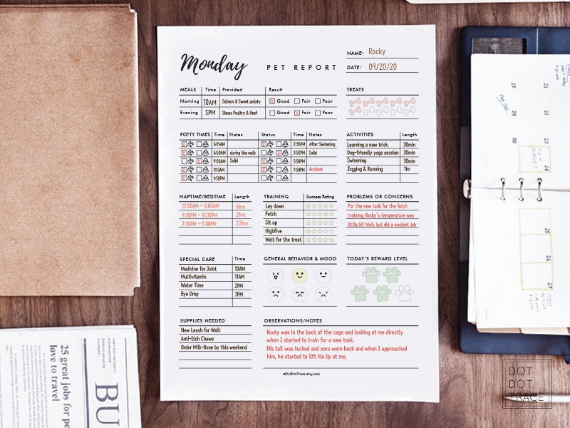 7 Day Pet Report Card Templates - Printable PDF