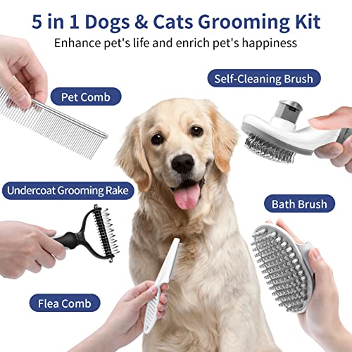 Gray 5-in-1 Dog Grooming Kit for Short-Long Haired Pets