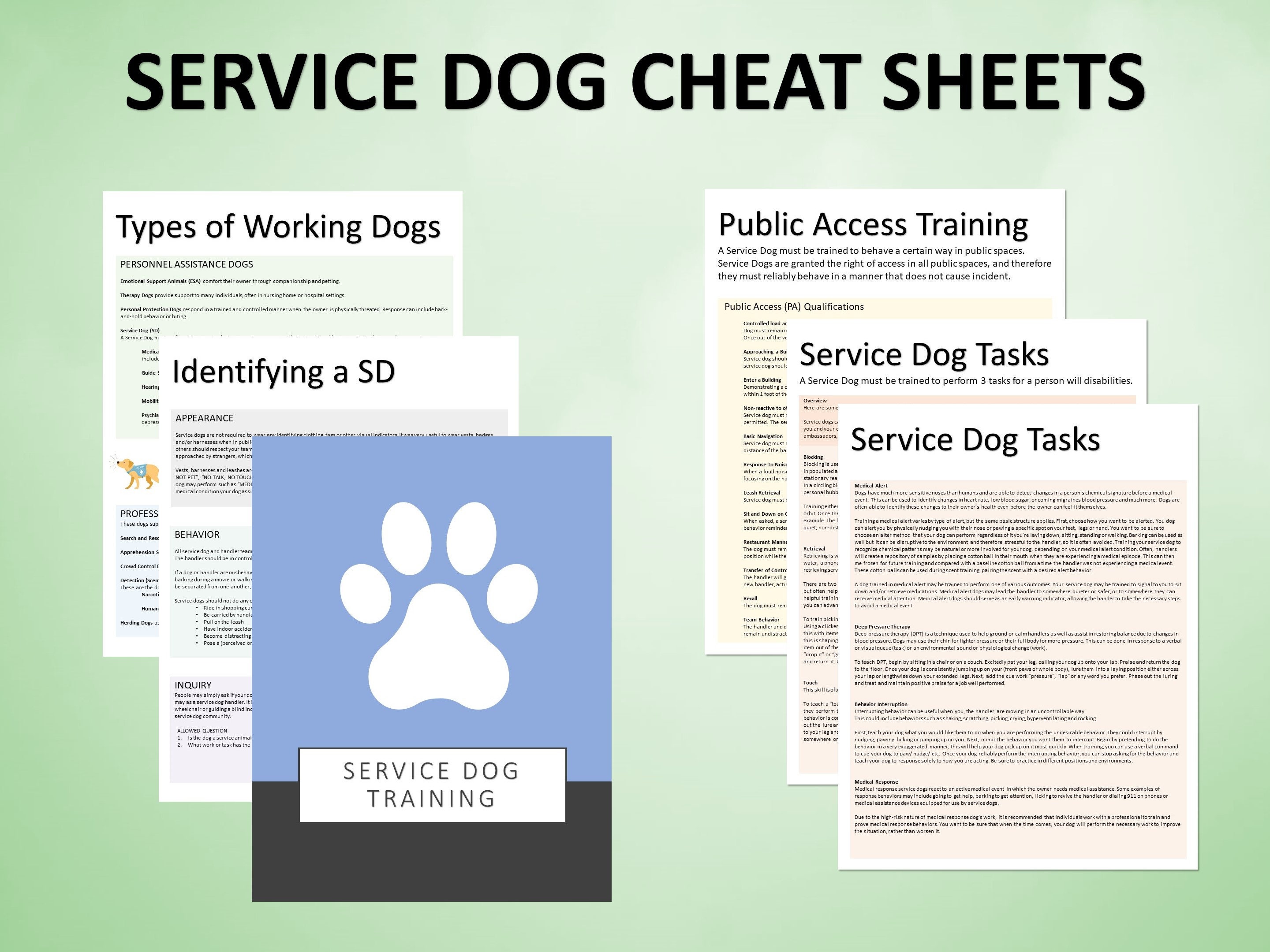 Service Dog Cheat Sheets