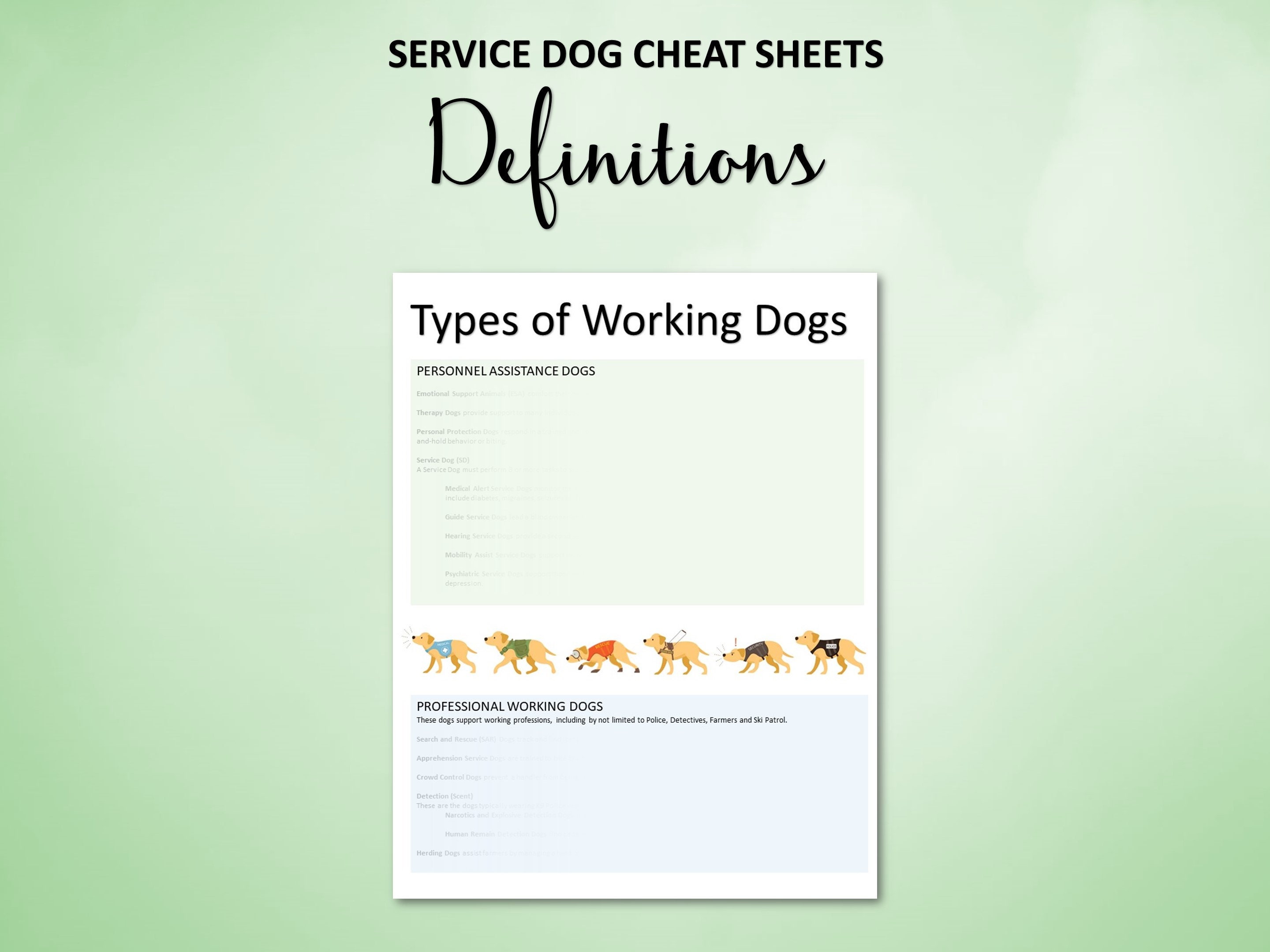 Service Dog Cheat Sheets