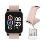 Bluetooth Smartwatch with Earbuds & Charger, Blush