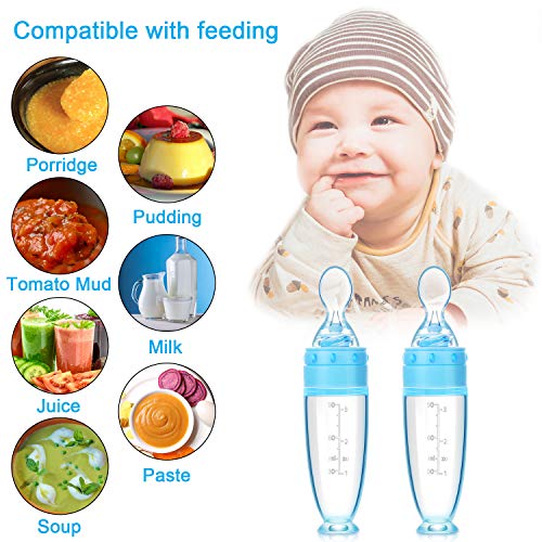 Silicone Baby Spoons with Standing Base (Blue)