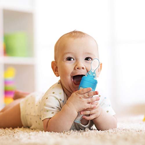 Silicone Baby Spoons with Standing Base (Blue)