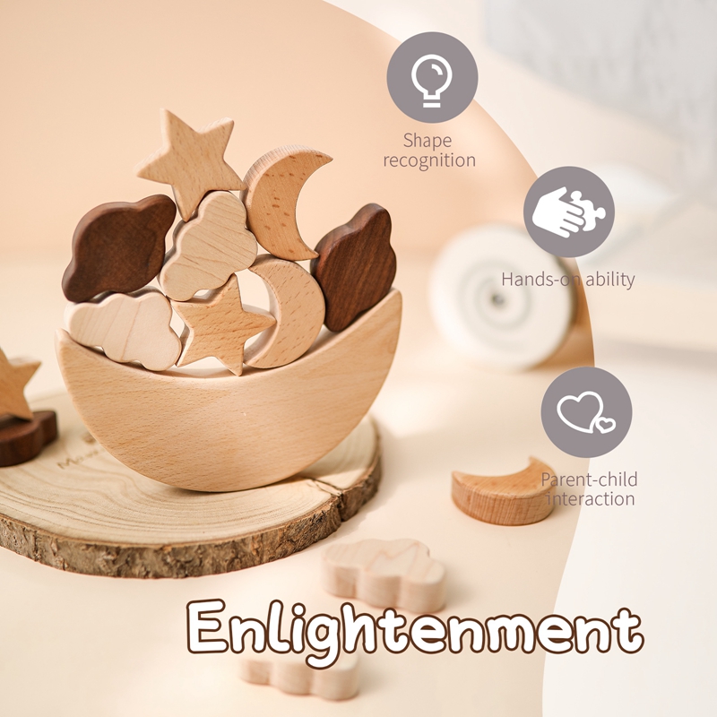 Wooden Montessori Moon & Star Balance Blocks