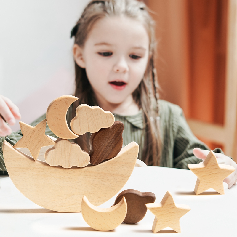 Wooden Montessori Moon & Star Balance Blocks