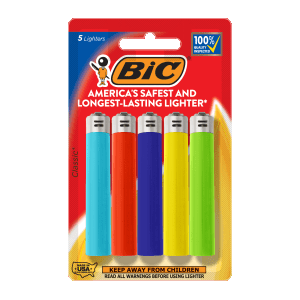 BIC Classic Lighter 5-Pack, Assorted Colors