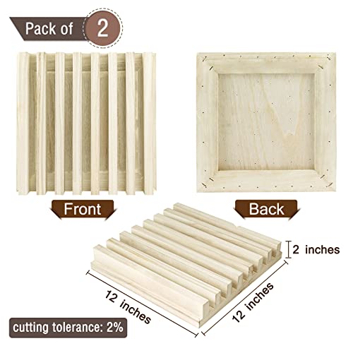 Wood Sound Diffuser Panels - 12 X 12 X 2 Inches 2Pcs