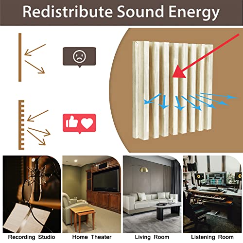 Wood Sound Diffuser Panels - 12 X 12 X 2 Inches 2Pcs