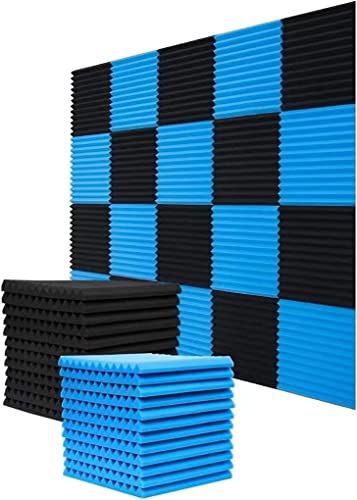 52 Pack Acoustic Foam Panels - Black/Blue