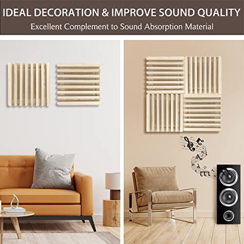 Wood Sound Diffuser Panels - 12 X 12 X 2 Inches 2Pcs