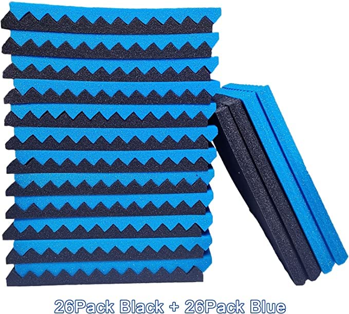 52 Pack Acoustic Foam Panels - Black/Blue
