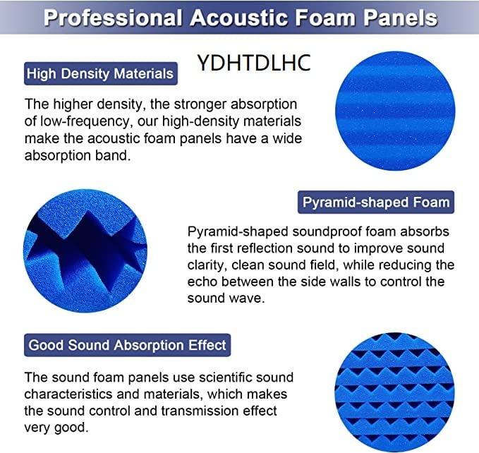52 Pack Acoustic Foam Panels - Black/Blue