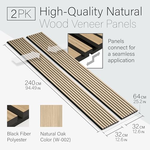 Acoustic Wood Wall Veneer Slat Panels - Natural Oak