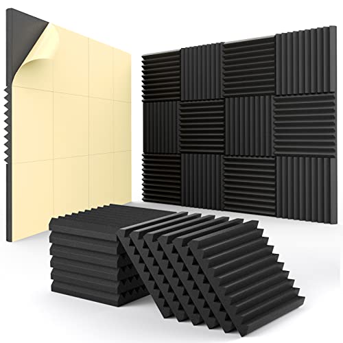12-pack Self-Adhesive Acoustic Foam Panels - Carbon Black